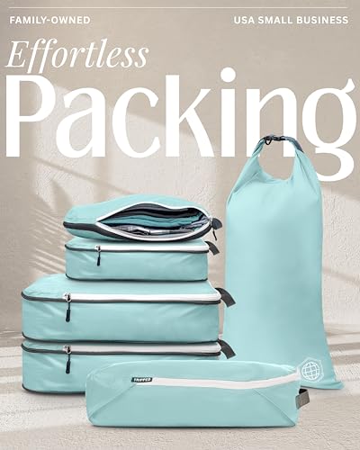 Compression Packing Cubes for Carry (6 Piece / Dusty Teal and White)