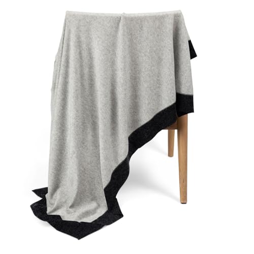 Cashmere Merino Travel Blanket & Pouch 55"x45" Gray & Charcoal (Gray)