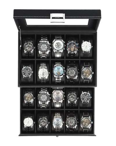 Mens Watch Box Jewelry Organizer (Black / 20-slot)
