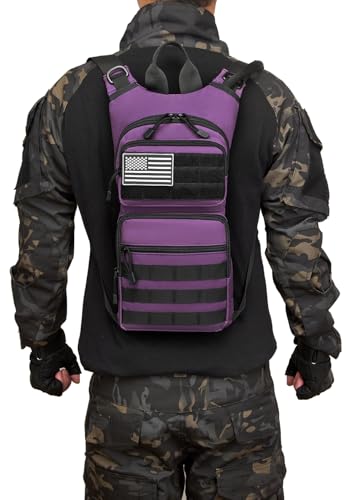 Insulated Water Hydration Pack Bag with 3L TPU Bladder Tactical Molle Hydration Backpack for Hiking Cycling Running (Purple Deep)