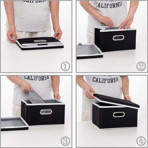 Storage Boxes with Lids [3 (Black / S(3-Pack))