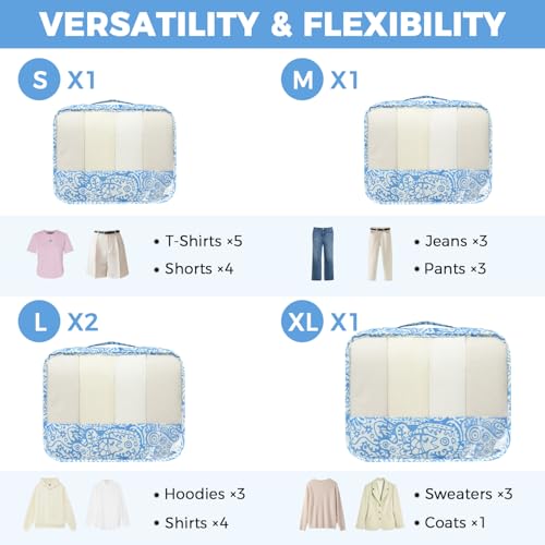 9 Set Packing Cubes with Packing List Luggage Packing Organizers for Travel Accessories (Blue paisley)