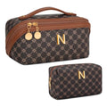 Initial Makeup Bag Personalized Gift for Women Teen Girls (Coffee / N)