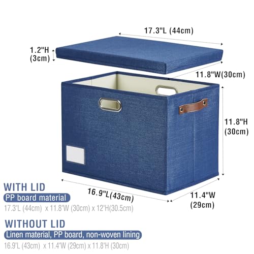 17" Large Fabric Storage Box with Lids (Navy / Large -2 Pack)