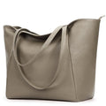 Large Tote Bag Vegan Leather 16L Casual Zipper Work Weekender (Greyish)
