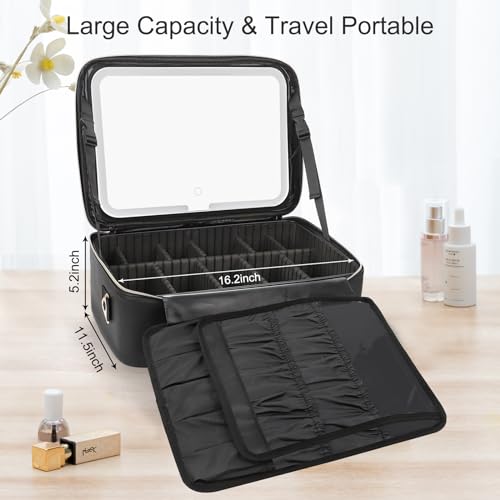 Makeup Case Large Makeup Bag with LED Mirror (Large / Black with LED Mirror)