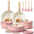 19pcs Pots and Pans Set Non Stick (Pink / 19 Piece)