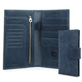 Full Grain Leather Family Passport Holder for 4 RFID Blocking Passport Wallet Compatible with Airtag Passport Cover with 4 Passport Slot (Blue)