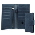 Full Grain Leather Family Passport Holder for 4 RFID Blocking Passport Wallet Compatible with Airtag Passport Cover with 4 Passport Slot (Blue)
