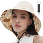 Womens Sun Hats Wide Brim Reversible Bucket Cotton Hat Packable Summer Travel Cap with Hat Clip (Medium / Beige2)