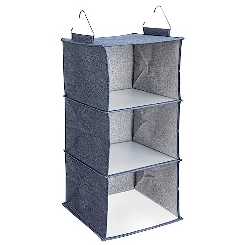 Hanging Cotton Blend Closet Organizer with 3 Storage Shelves (Denim)