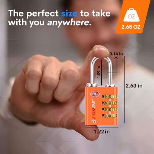 Dual-Opening: Key or Combination Access Lock, TSA Approved Locks for Luggage, Pelican case, Travel, Gym, School, Stainless Steel Shackle.(Orange, 2 Pk) (2 Pk / Orange)