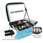 Travel Makeup Bag with LED Mirror Travel Makeup Organizer with 3 Lighted Settings (Blue / With LED Mirror Only)