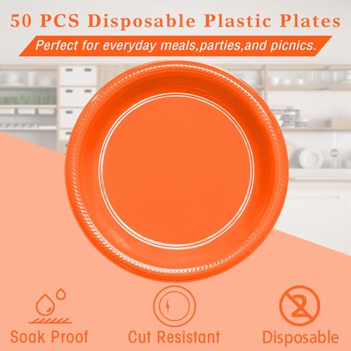 50 Pcs Orange Plastic Plates (Orange / 50 Pcs)