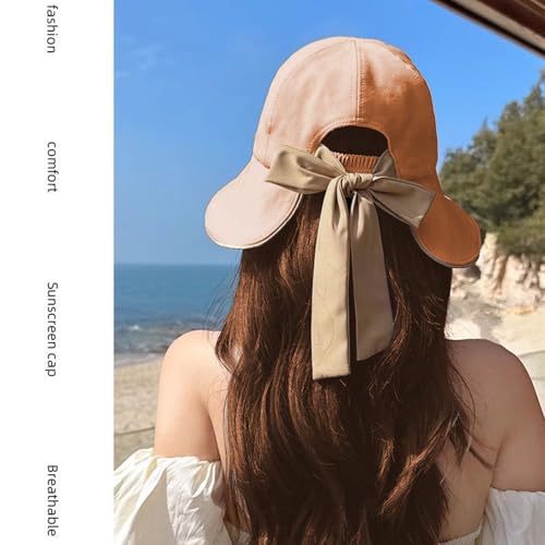 Sun Hats for Womens Wide Brim Packable Hat UV Protection Beach Hat Shapeable Ponytail Sun Hats Bowknot Bucket Hat Adjustable Fishing Hat for Women Coral Pink (Coral Pink)