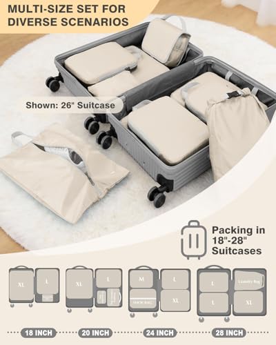 10 Piece Compression Packing Cubes with Travel Organizer Set (10-Cream / 10 Set)