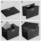 15" Fabric Storage Box with Lids (Black / Medium-3 Pack)