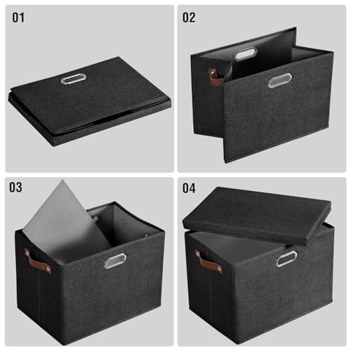 15" Fabric Storage Box with Lids (Black / Medium-3 Pack)