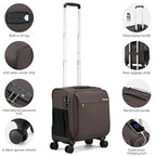 16 Inch Underseat Carry On Luggage with Wheels Small Suitcase Softside Luggage Bags for Travel Lightweight Suitcases with Wheels Travel Luggage Personal Item for Men and Women (Coffee / 16 Inch)