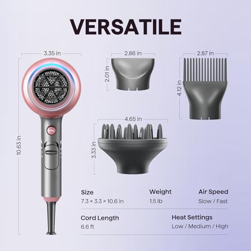 Blown Away Ionic Hair Dryer with Diffuser for Curly Hair (Classic Rose Gold)
