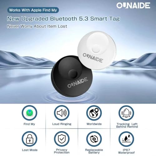 Air-Tags-2 Pack, Smart Air Tracker Tag, Bluetooth Tracker for Apple Find My (iOS Only), Waterproof Key Finder Tracking Device for Kids Keys Luggage Bags Wallets Pets and More - Black&White