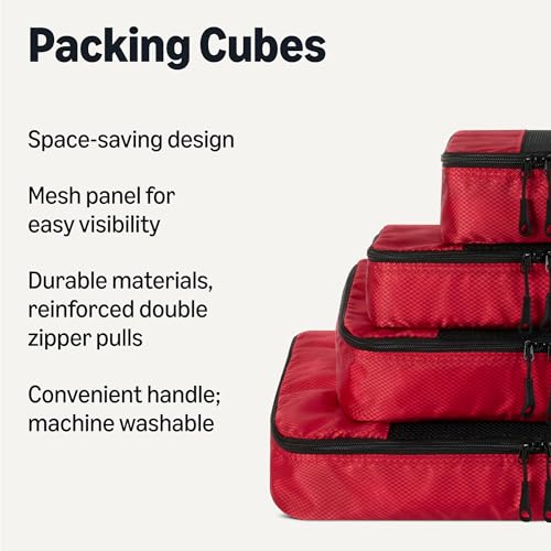 4 Piece Packing Cubes Travel Accessories Set (Red / 1 x Large, 1 x Medium, 1 x Small, 1 x Slim)