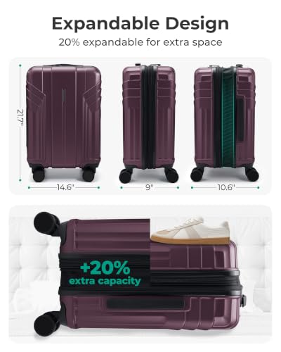 Expandable Carry On Luggage 22x14x9 Airline Approved (Expandable Carry On 20 Inch / Cherry Red)