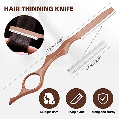 Professional Hair Cutting Scissors Sets Stainless Steel Barber Hairdressing Scissors Multifunctional Salon Thinning Scissors Straight Shears Tools Gifts for Mom Dad and Friends (Brown)