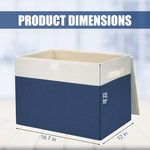 Large 42 Quarts Fabric Storage Bins with Lids [2 (Navy Blue & White / Large - 2 Pack)