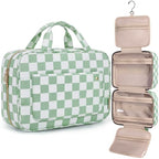 Toiletry Bag Travel Bag with Hanging Hook (Medium / Green Checkerboard)