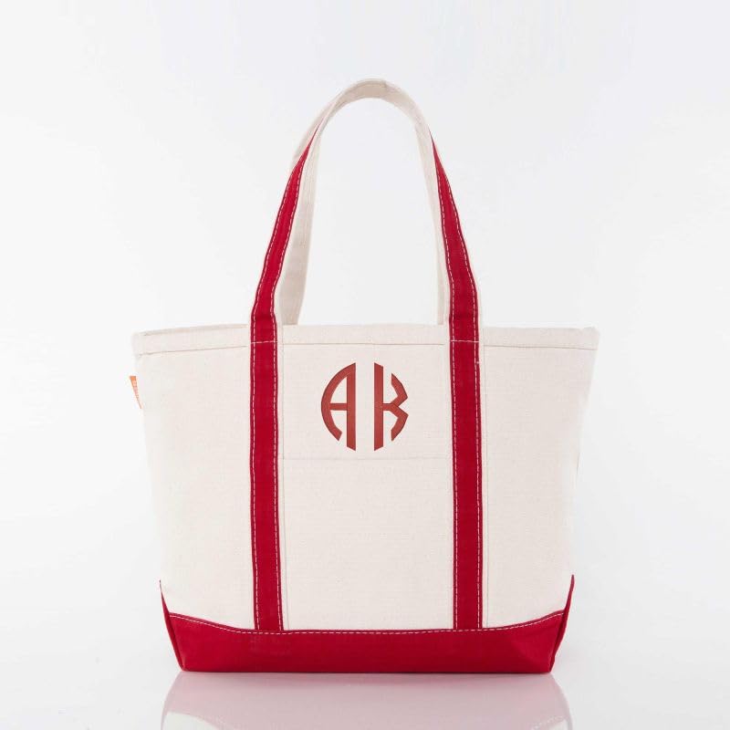 Medium Classic Personalized Monogram Canvas Tote Bag for Women (Red)