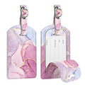 2 Pack Luggage Tags Leather Name ID Labels with Privacy Cover (Glittering Marble)