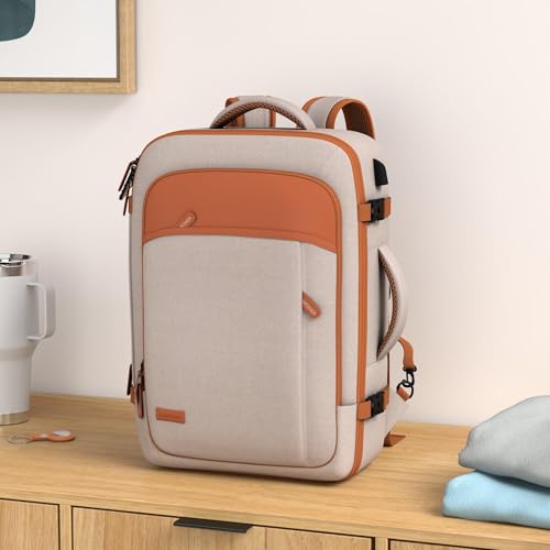 40L Expandable Travel Backpack (Beige / 20 inches)