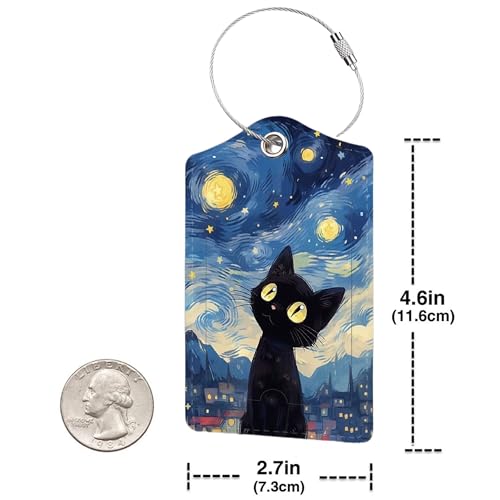 2 Pack Luggage Tag for Suitcase (Black Cat Sky)