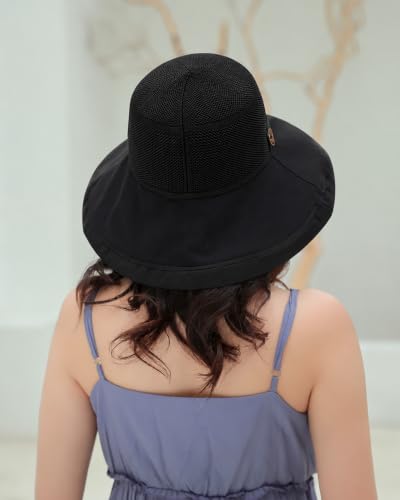 Women Summer Wide Brim Sun Hat Bucket Fishing Hats UV Protection (One Size / B2-fyu001-black)