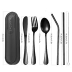 7 Piece Travel Utensils Set with Case and Straws (Black)