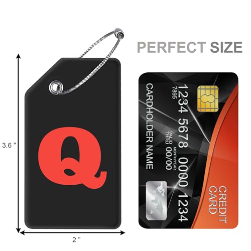 8 Pack Initial Luggage Tags for Suitcases Airplane Travel Essentials (Black / Letter Q)