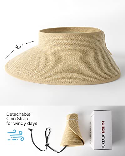 Womens Sun Hat with Ponytail Hole Wide Brim Beach Straw Visor (Medium / Beige Khaki Mix)