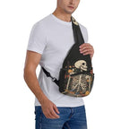 Sling Bag Skeleton Flower Skull Vintage Hiking Daypack Crossbody Shoulder Backpack Travel Chest Pack for Men Women (B0155)