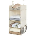 3 Shelf Hanging Closet Organizer with Half Compartment (Ivory White / 12 ¾”W x 12 ¾”D x 32”H)