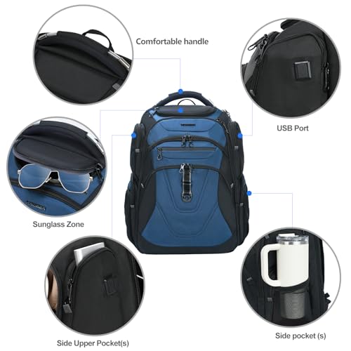 Travel Laptop Backpack 18.4 Inch XXXL Computer Backpack for Men (Black/Haze Blue / 18.4 inch)