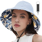 Womens Sun Hats Wide Brim Reversible Bucket Cotton Hat Packable Summer Travel Cap with Hat Clip (Medium / Blue2)
