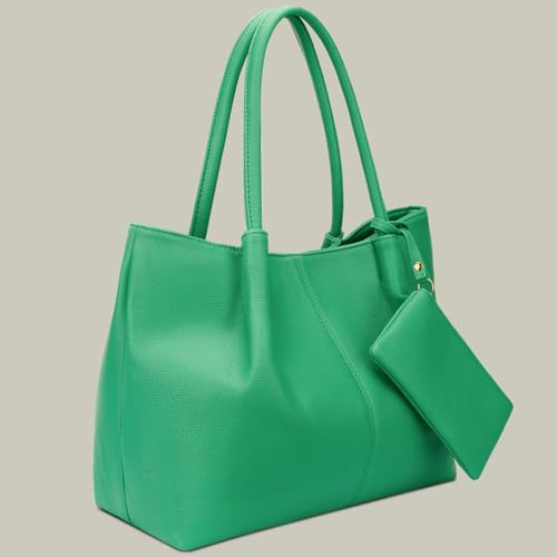 Tote Bag for Women Vegan Leather Shoulder Purse Trendy Travel Bag (Green)