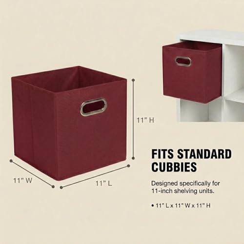 Fabric Storage Bins 6 Piece Set (Burgundy / 11” L x 11” W x 11” H)