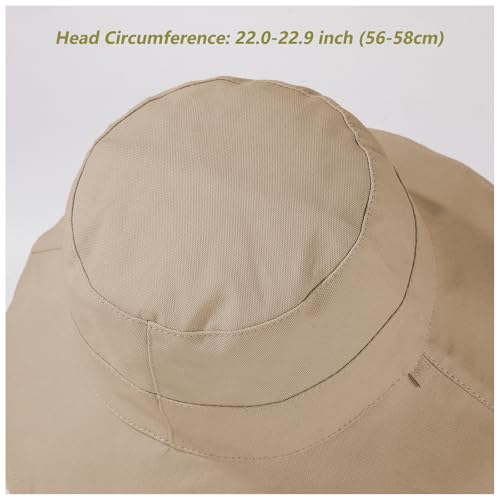 Womens Sun Hats Wide Brim Reversible Bucket Cotton Hat Packable Summer Travel Cap with Hat Clip (Medium / Khaki2)