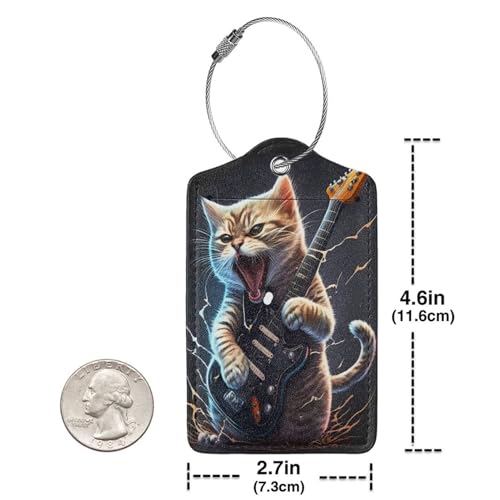 2 Pack Luggage Tags for suitcases Guitar Funny cute cat Luggage Tag (Guitar Cat)