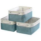 Fabric Storage Bins Baskets for Organizing (White And Green / 3PCS/Medium -13.8Lx9.8Wx6.7H)
