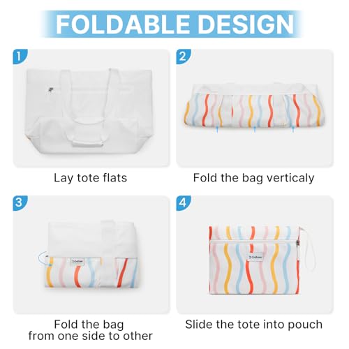 Beach Bag Waterproof Beach Tote Pool Bags for Women (Rainbow Wavy / 50L)