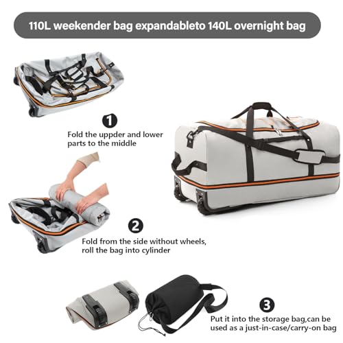 Wheeled Collapsible Duffel Bag 110L (Gray)