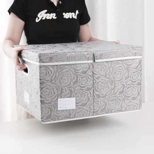 Extra Large Collapsible Storage Cubes with Lids Fabric Decorative Storage Bins Boxes Organizer Baskets with Cover Handles for Bedroom Closet Living Room 19.6x15.7x11.8 Inch 3 Pack (Assorted Color / X Large(3-Pack))